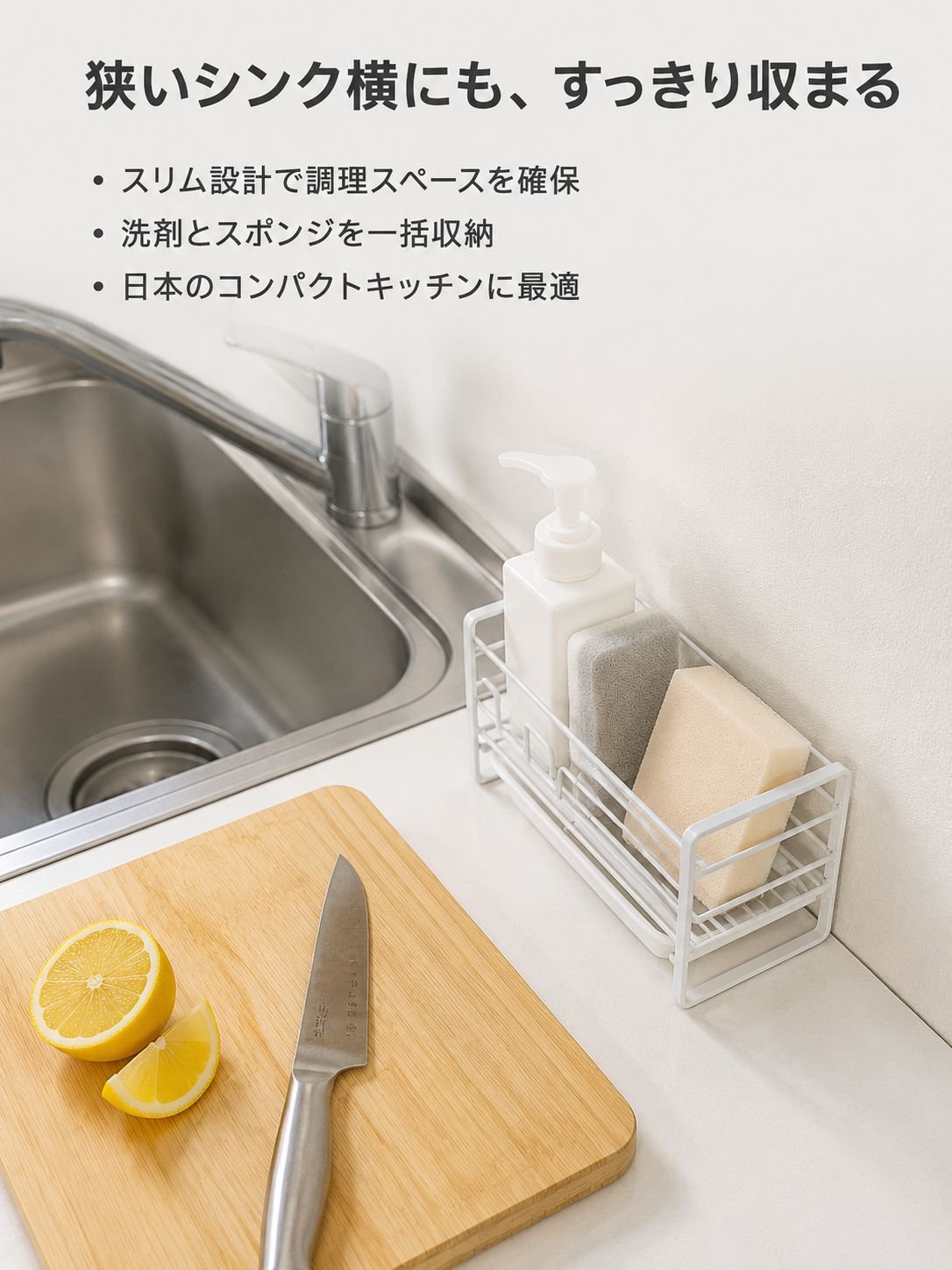 キッチンシンクに設置したスポンジラック