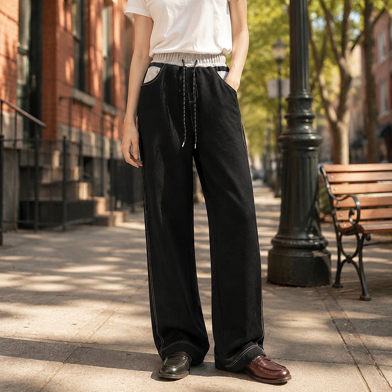 Pantalones denim chinos rectos de ajuste ancho y delgado