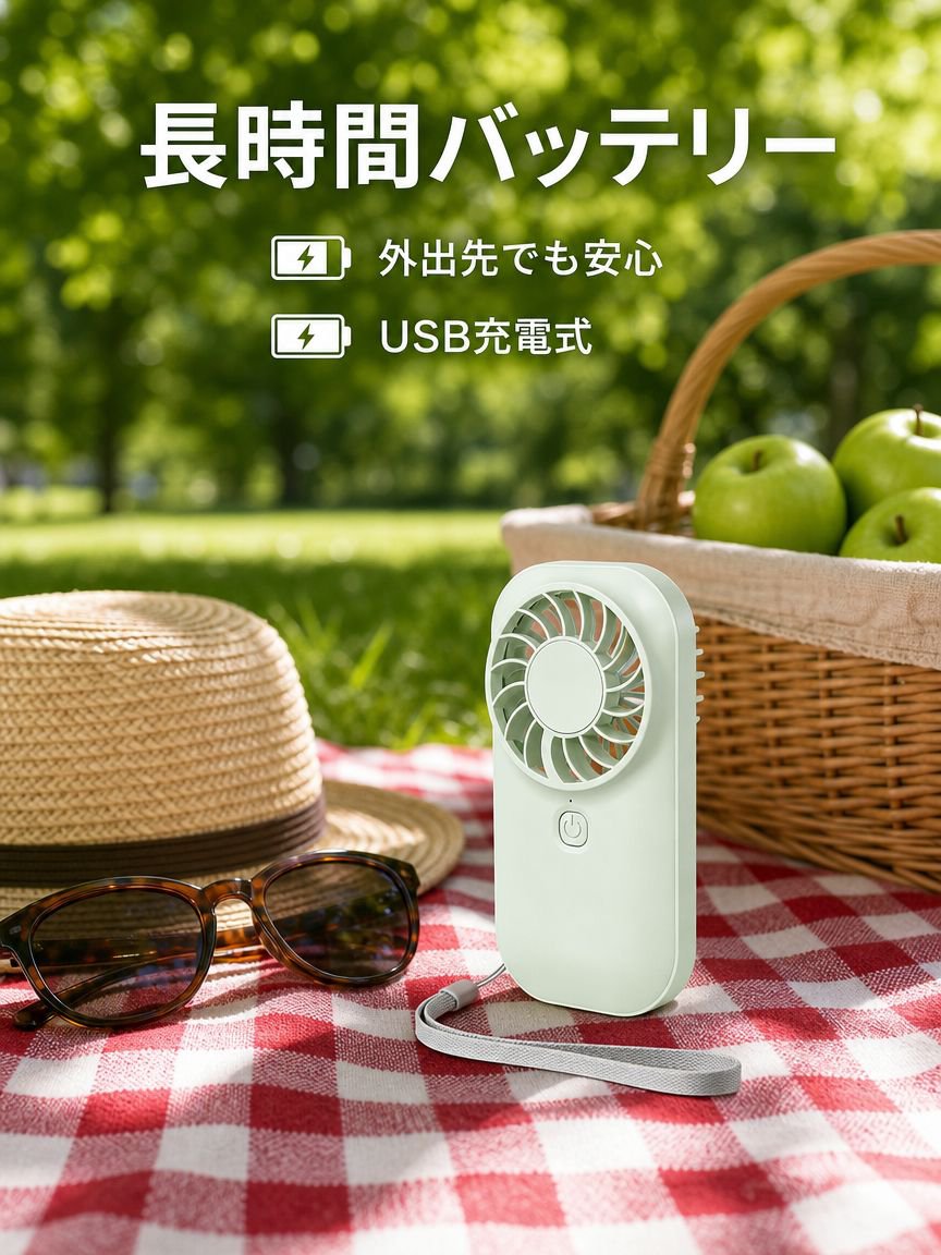 長時間バッテリー静音携帯ミニファン