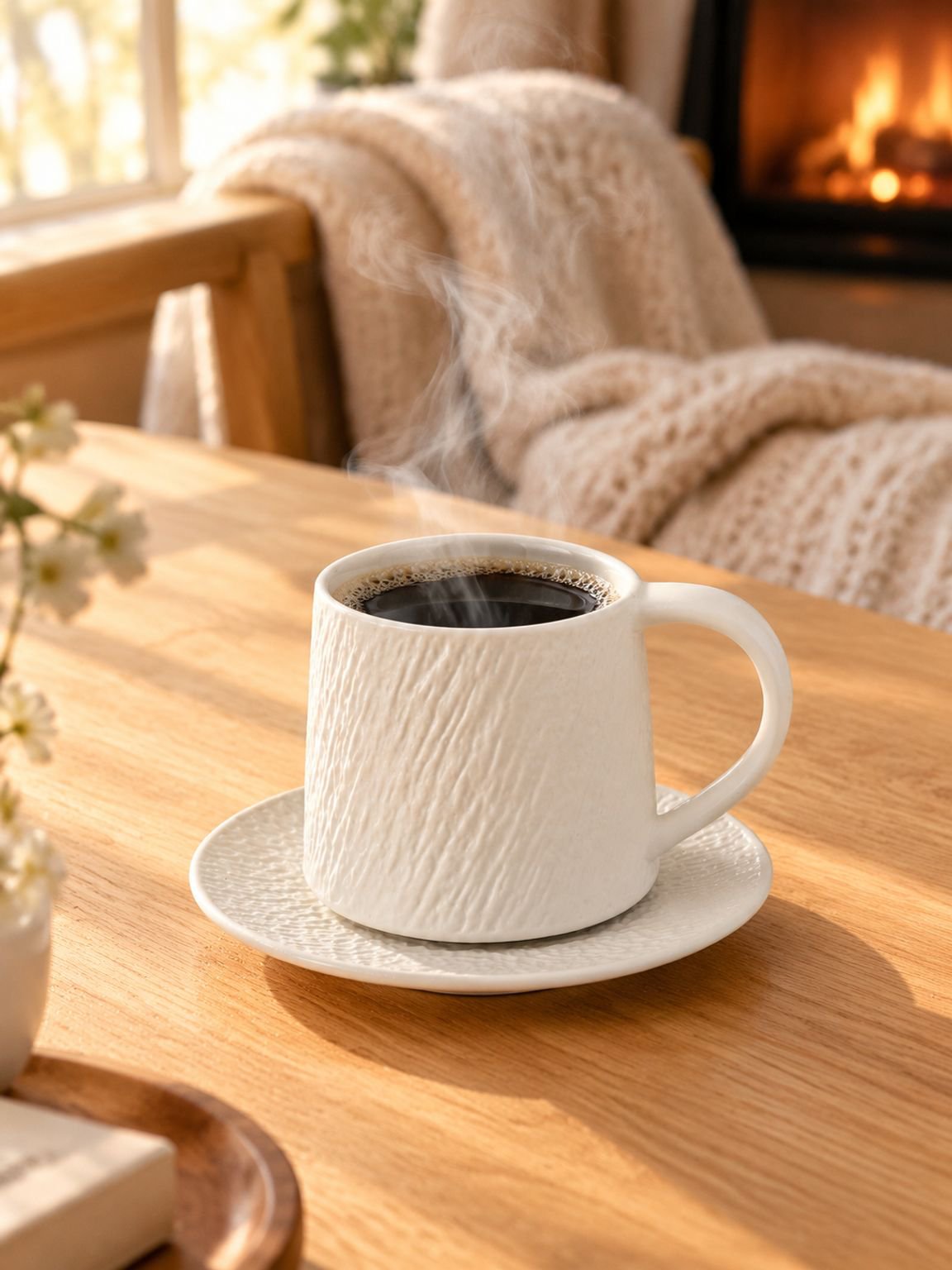 Premium vintage-style stoneware coffee cup and saucer set