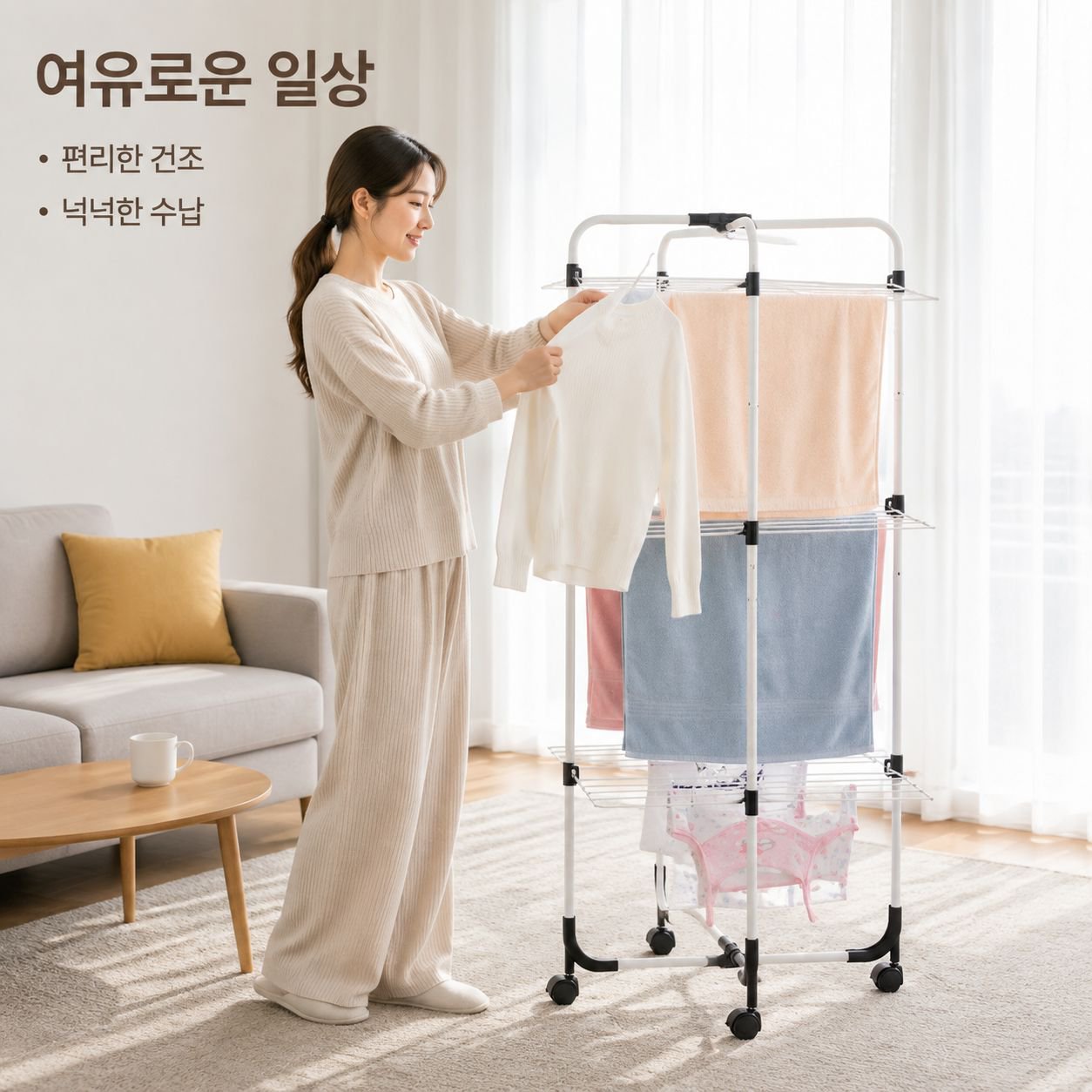실내 및 실외용 바닥 설치형 빨래 건조대