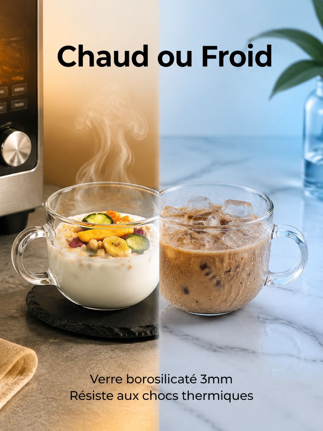 Verre à petit-déjeuner grande capacité avec couvercle et cuillère