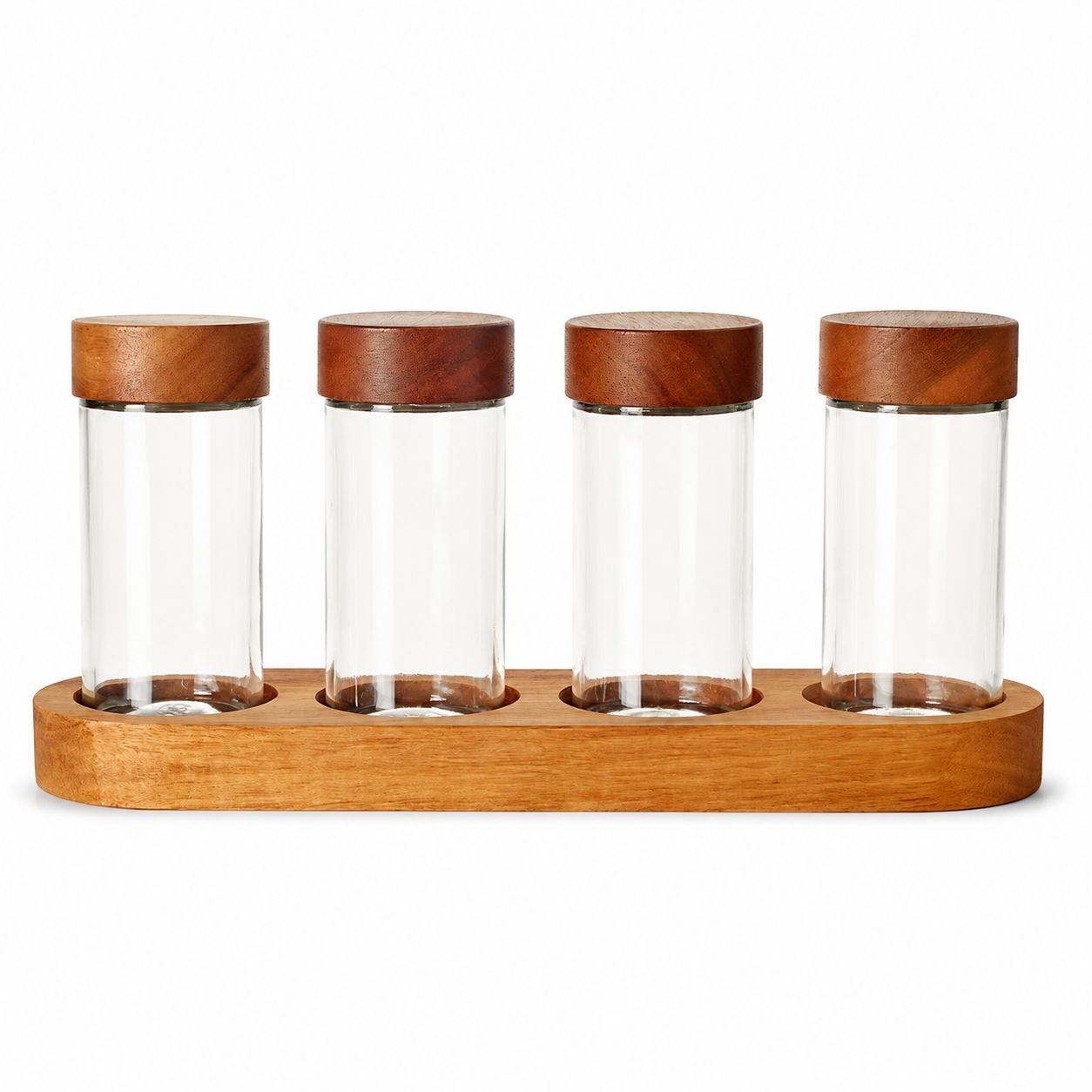 Japanese Seasoning Bottle Glass Jar Acacia Wood Lid 3oz Set of 4