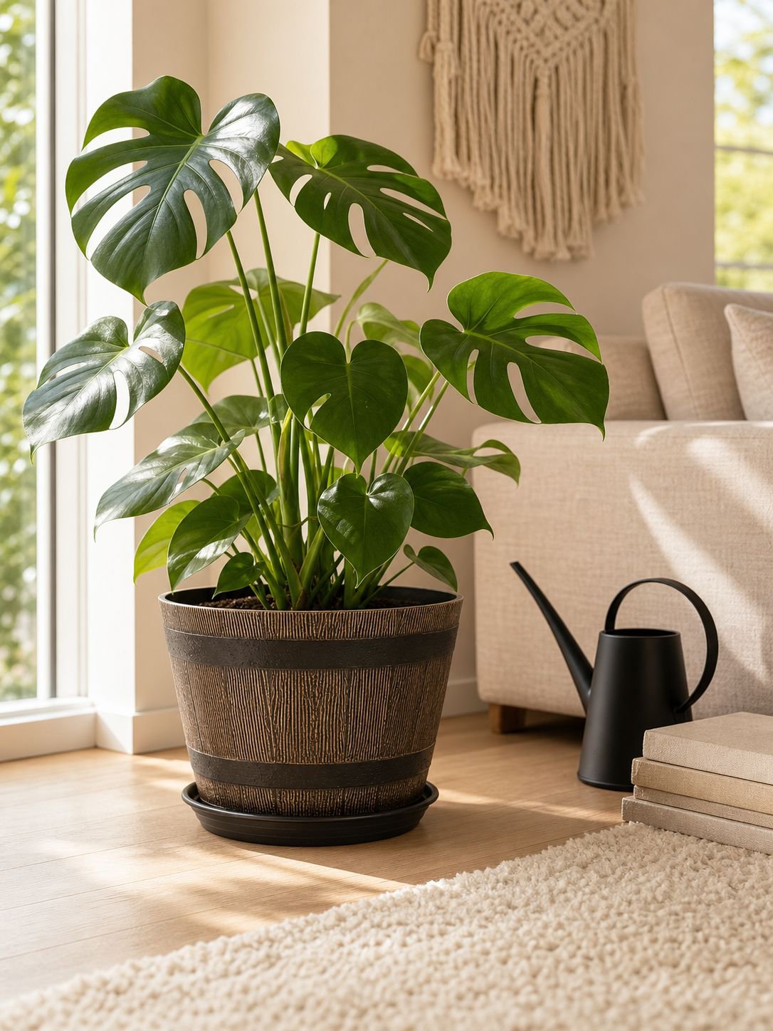 Decorative wooden barrel style planter for patio