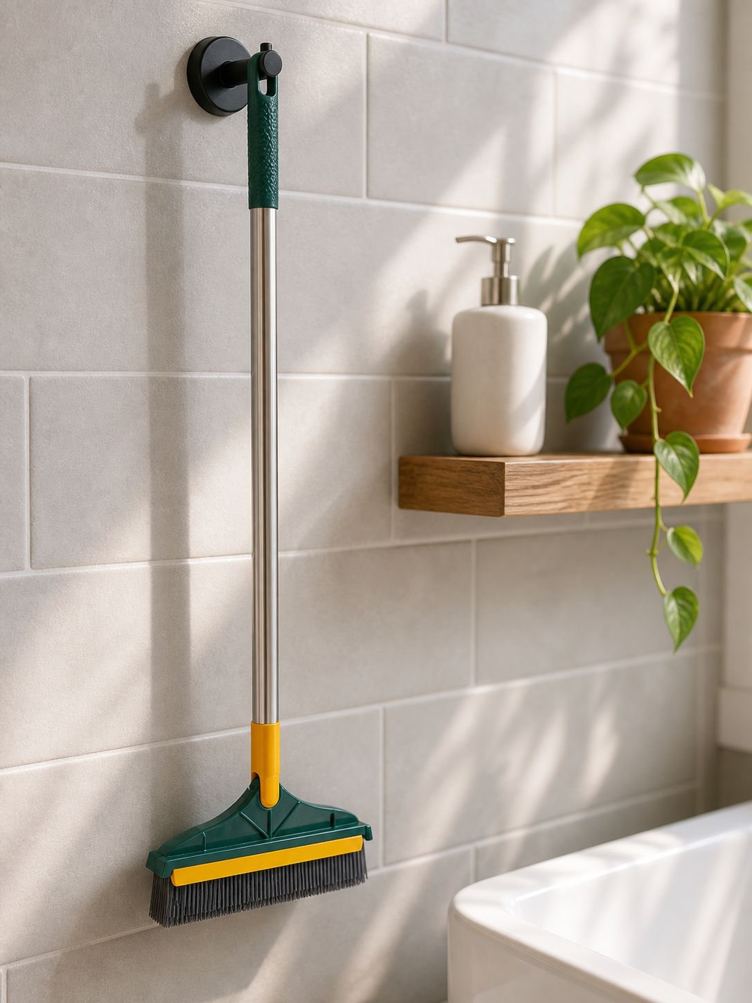 Multi-purpose long-handled brush cleaning narrow gaps