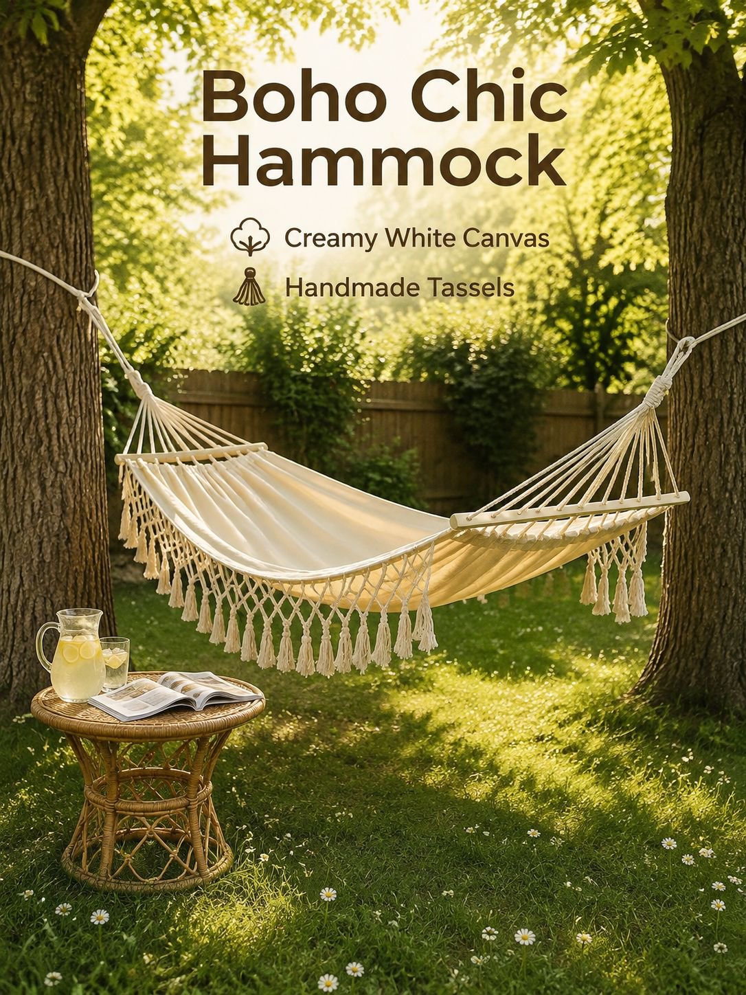 Outdoor Anti-Rollover Canvas Hammock with Tassels for Adults, Perfect for Picnic & Camping