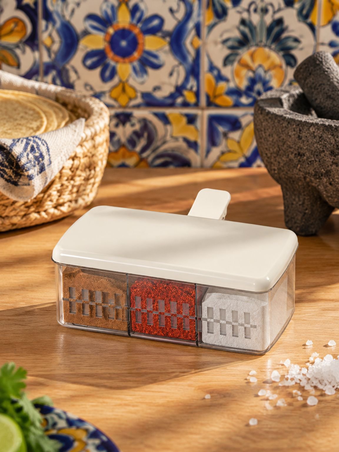 Recipiente práctico para especias con cuchara