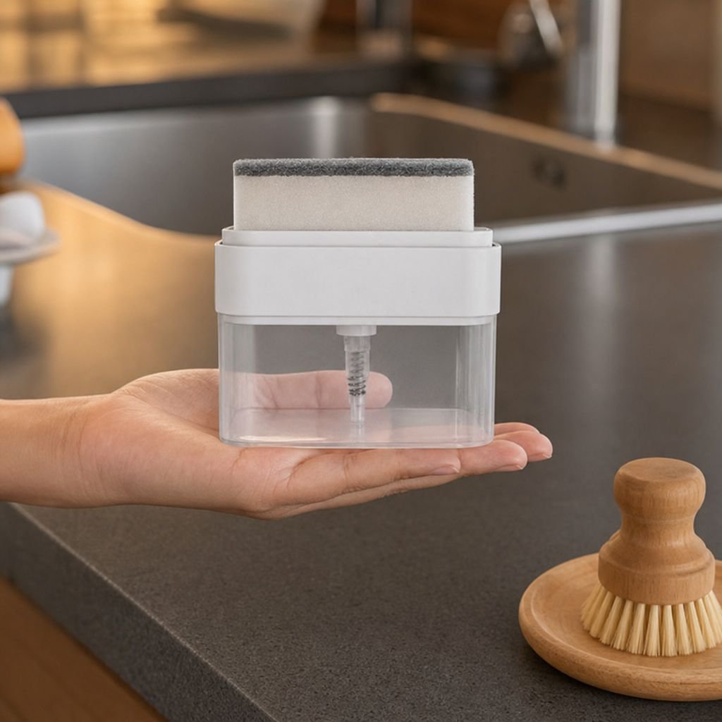 Easy-to-use kitchen soap box with sponge holder