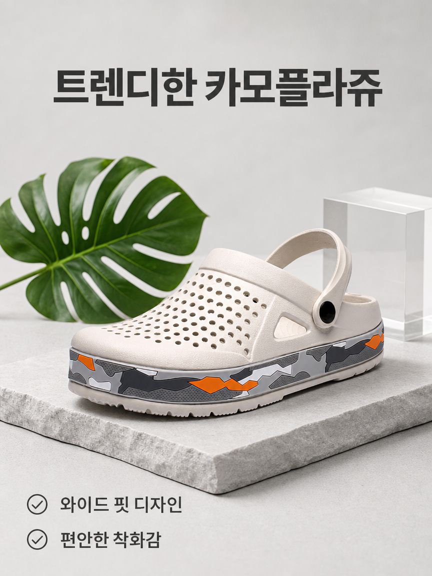 남성 빅사이즈 캠플라주 해변 슬리퍼 트렌디한 여름 쿨한 실내외 슈즈