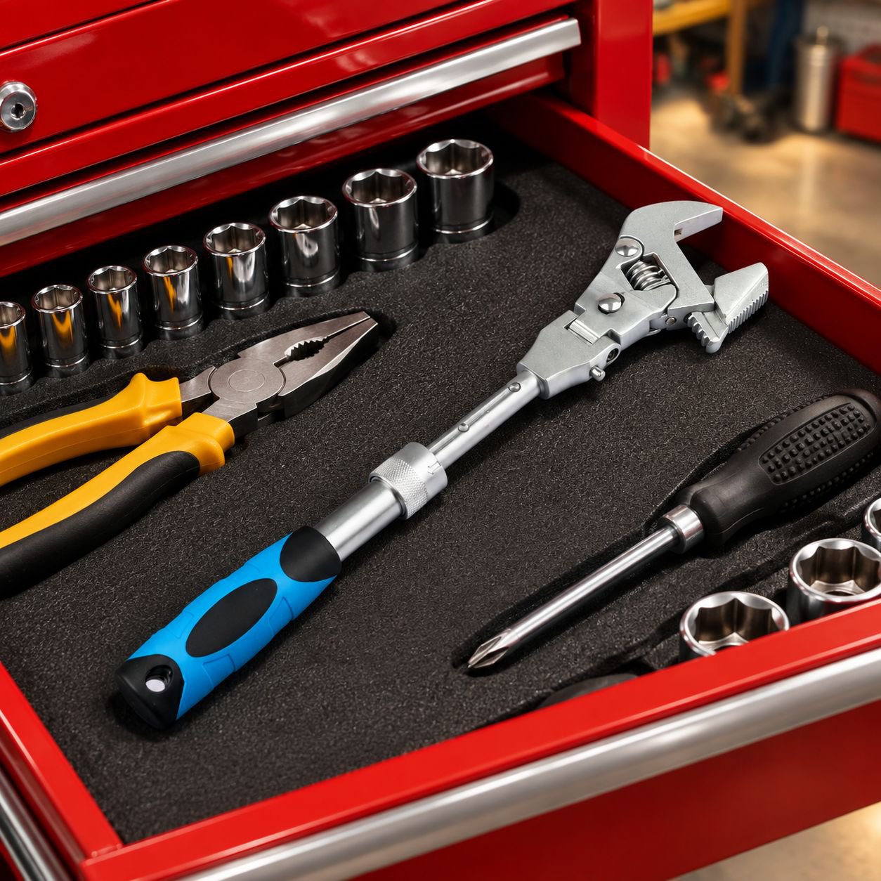 Professional mechanic using adjustable torque wrench