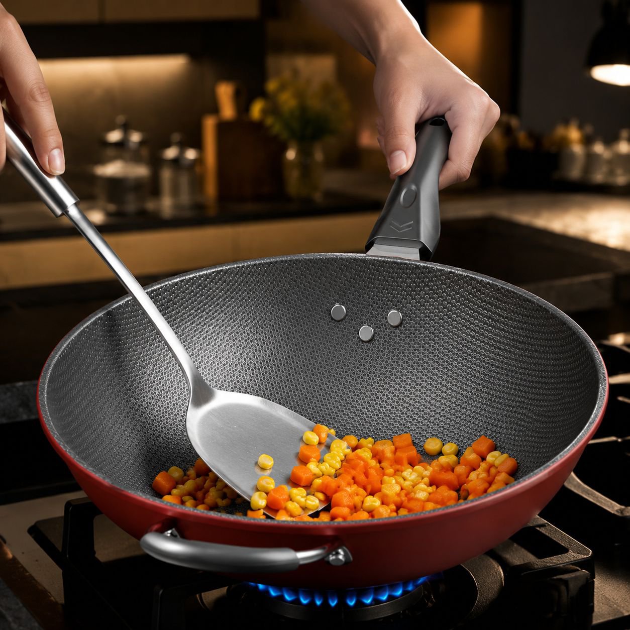 [Hersteller Großhandel] Waben-Antihaft-Wok, Eisenpfanne mit flachem Boden, Haushalts-Wok, Geschenkto