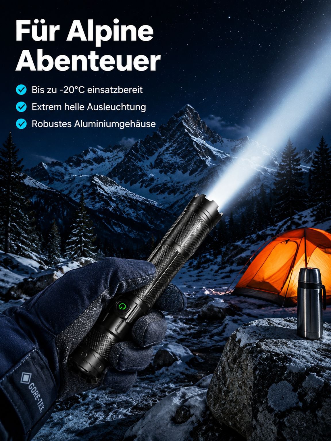 Himmelsdurchdringende, tragbare, robuste Hochleistungs-Taschenlampe mit großer Reichweite