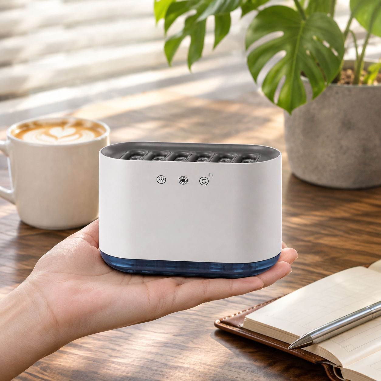Humidificador de escritorio con difusor de aromas y sensor de movimiento