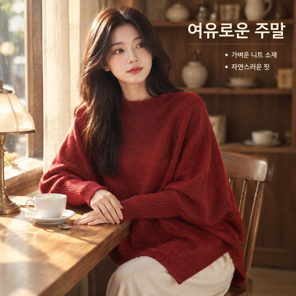 여성용 경량 롱 비대칭 배트윙 슬리브 스웨터