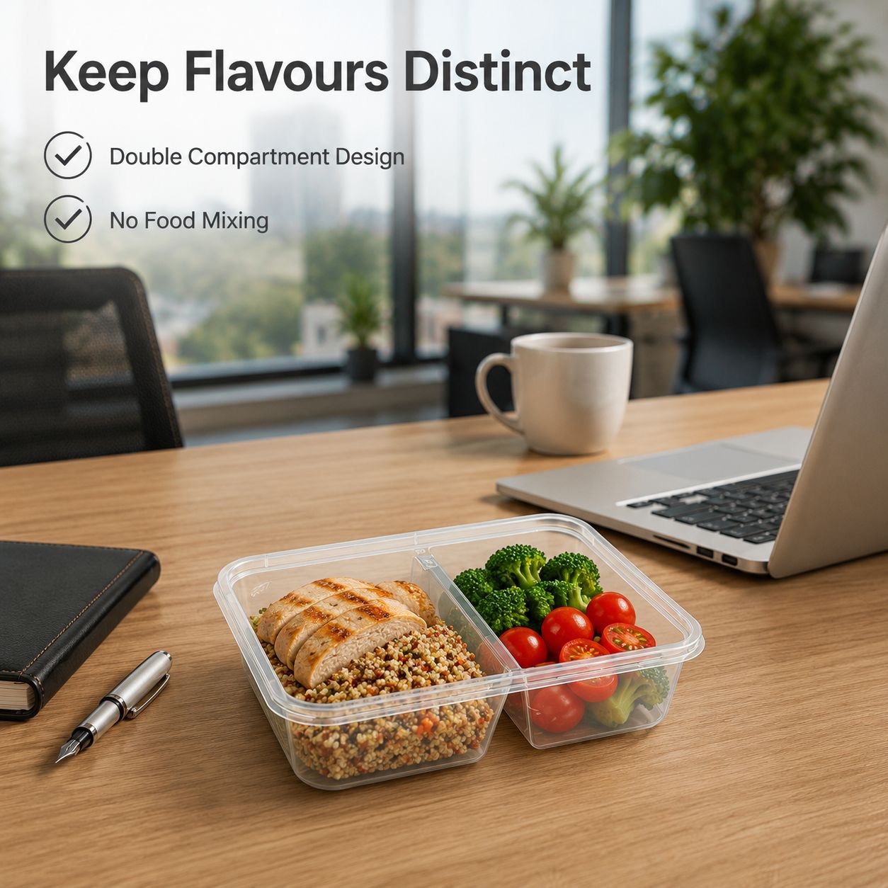Disposable rectangular transparent compartmentalized lunch box