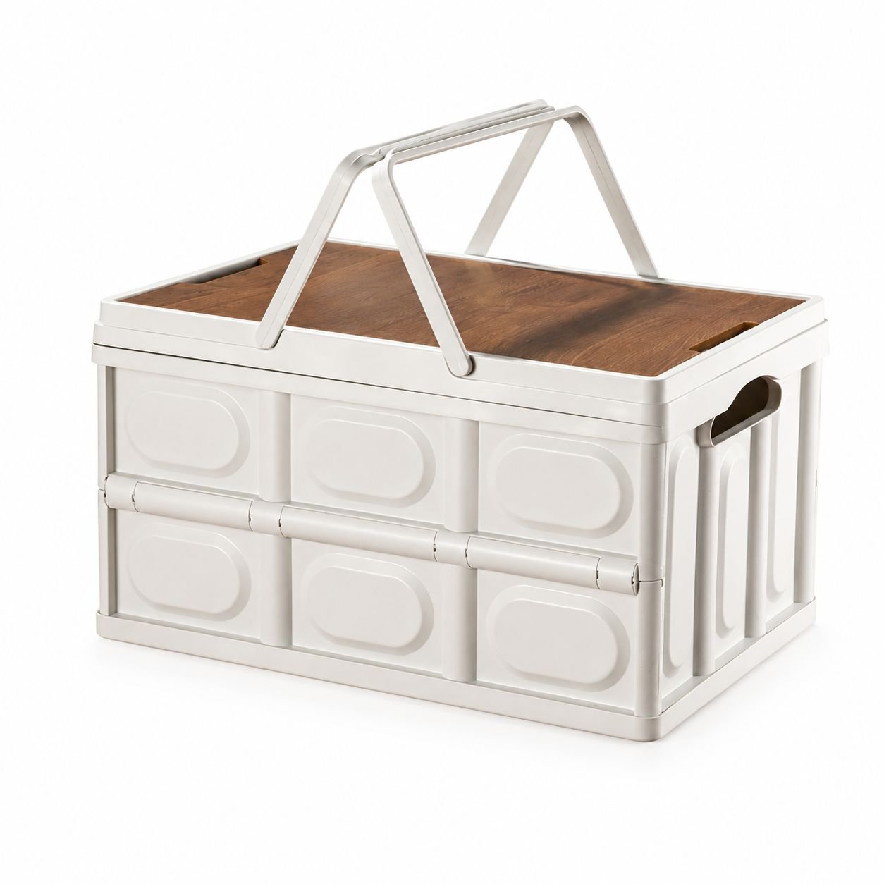 Portable Folding Storage Basket with Wooden Tabletop