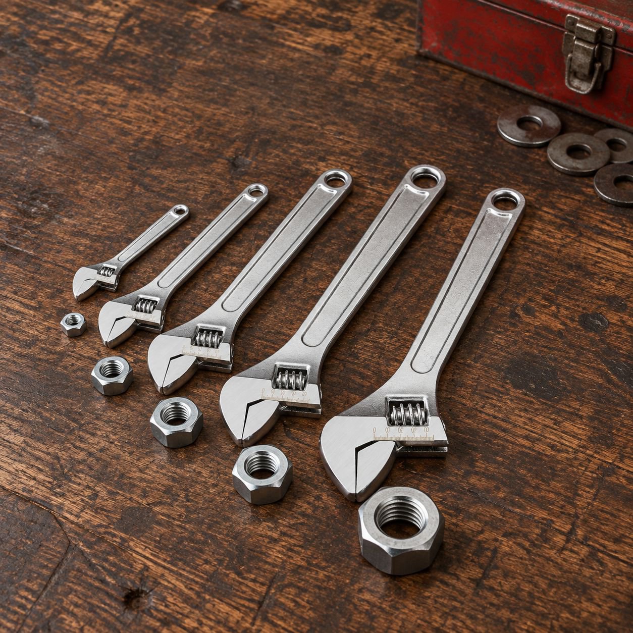 Universal wrench adjusting to different nut sizes