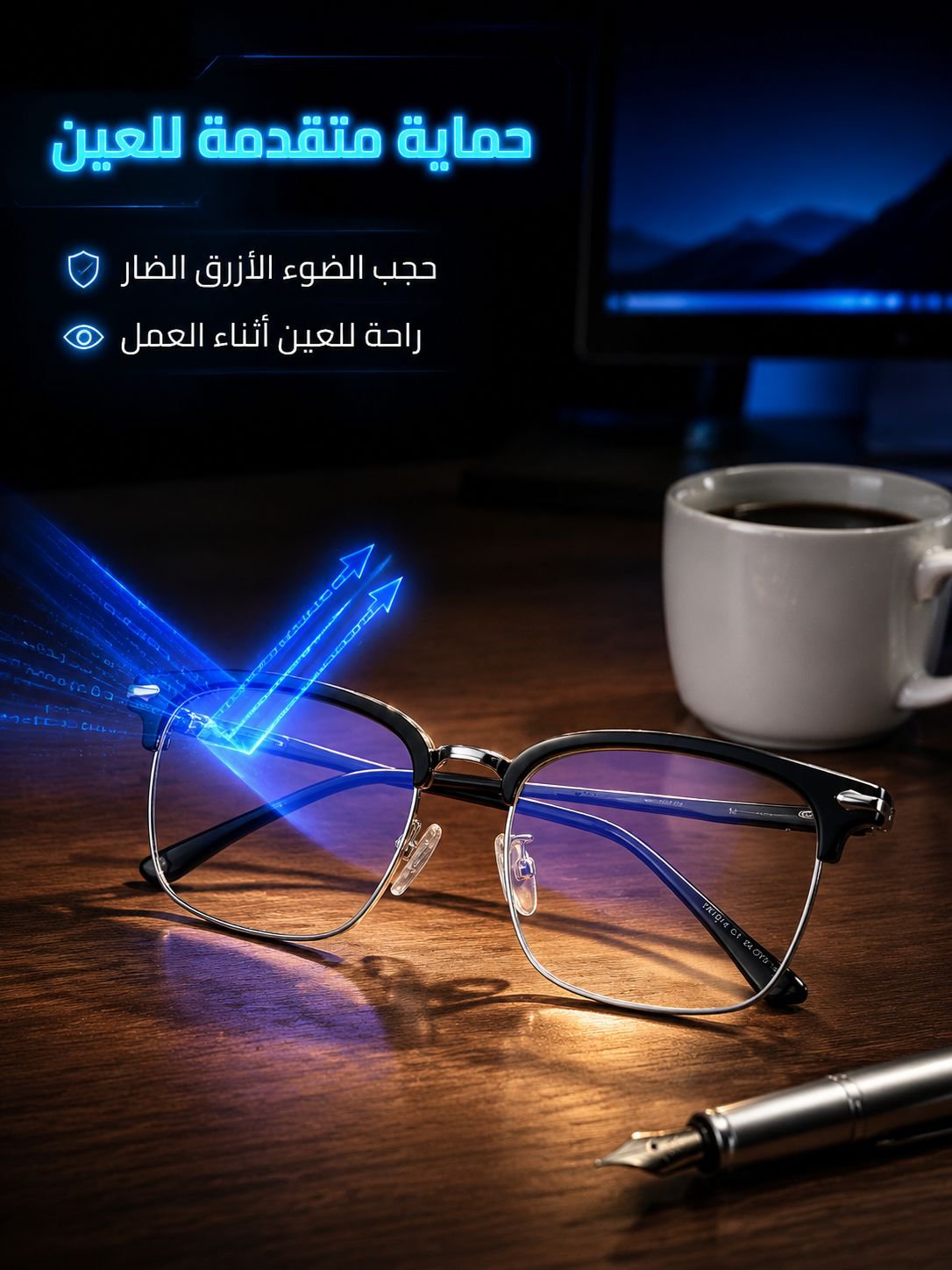 نظارة ذكية مضادة للضوء الأزرق بتركيز تلقائي مدعومة بالذكاء الاصطناعي