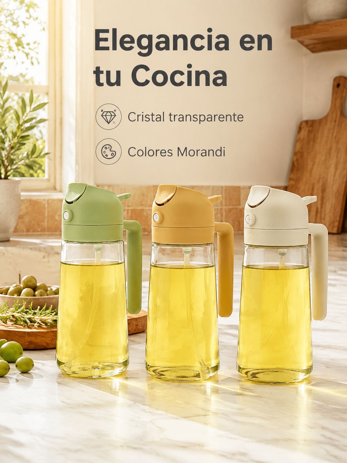 Aceitera de vidrio para cocina