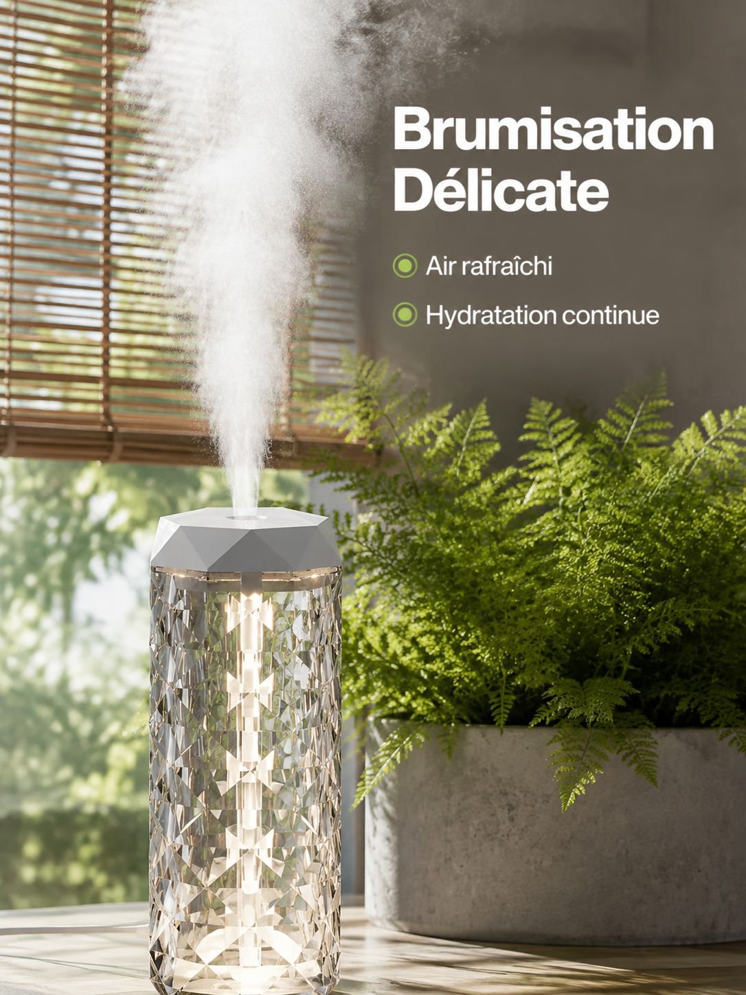 Humidificateur à lumière colorée pour chambre, bureau et bébé, silencieux, design cristal