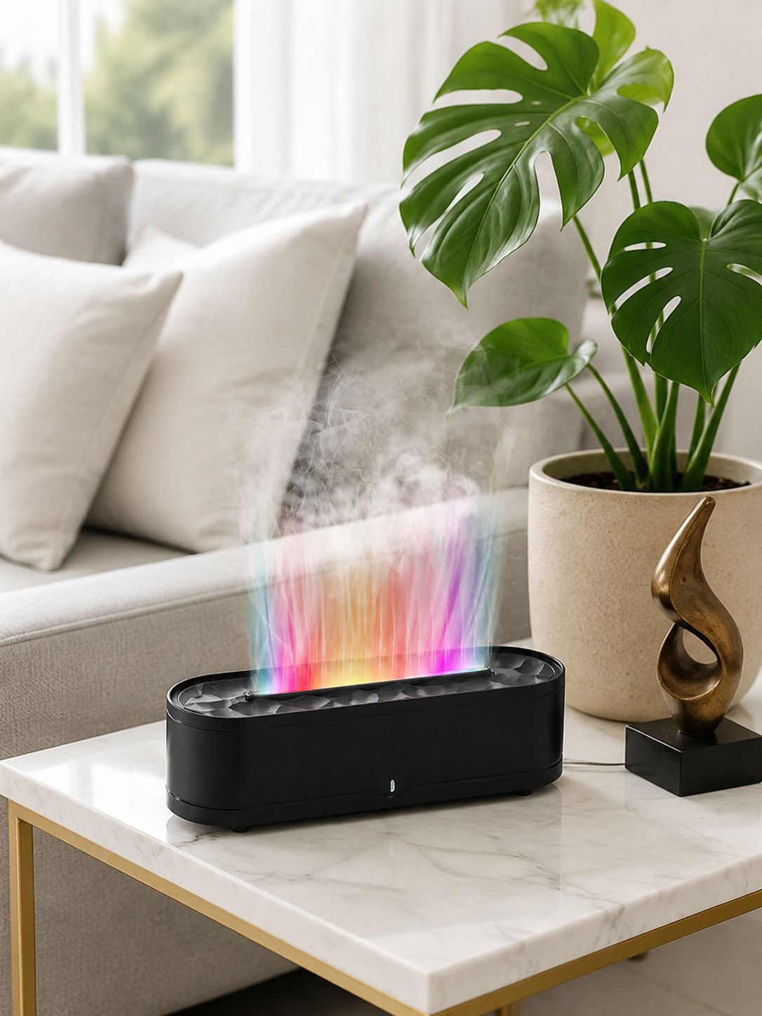 Lámpara de mesa con humidificador y efecto de fuego realista