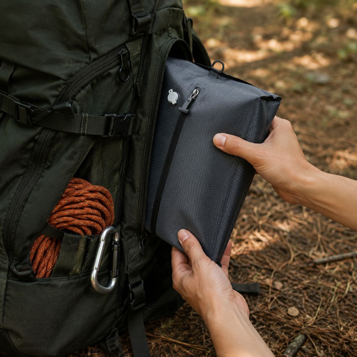 Silicone-coated bag showing water-resistant feature