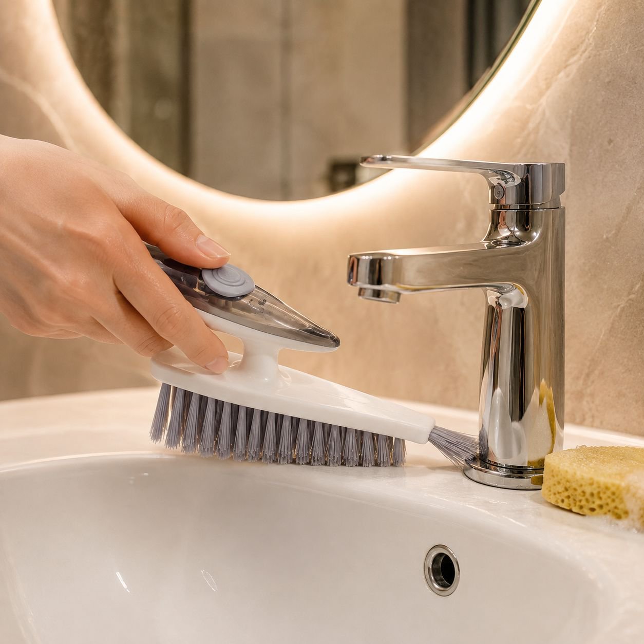 Before and after results using the grout cleaning brush
