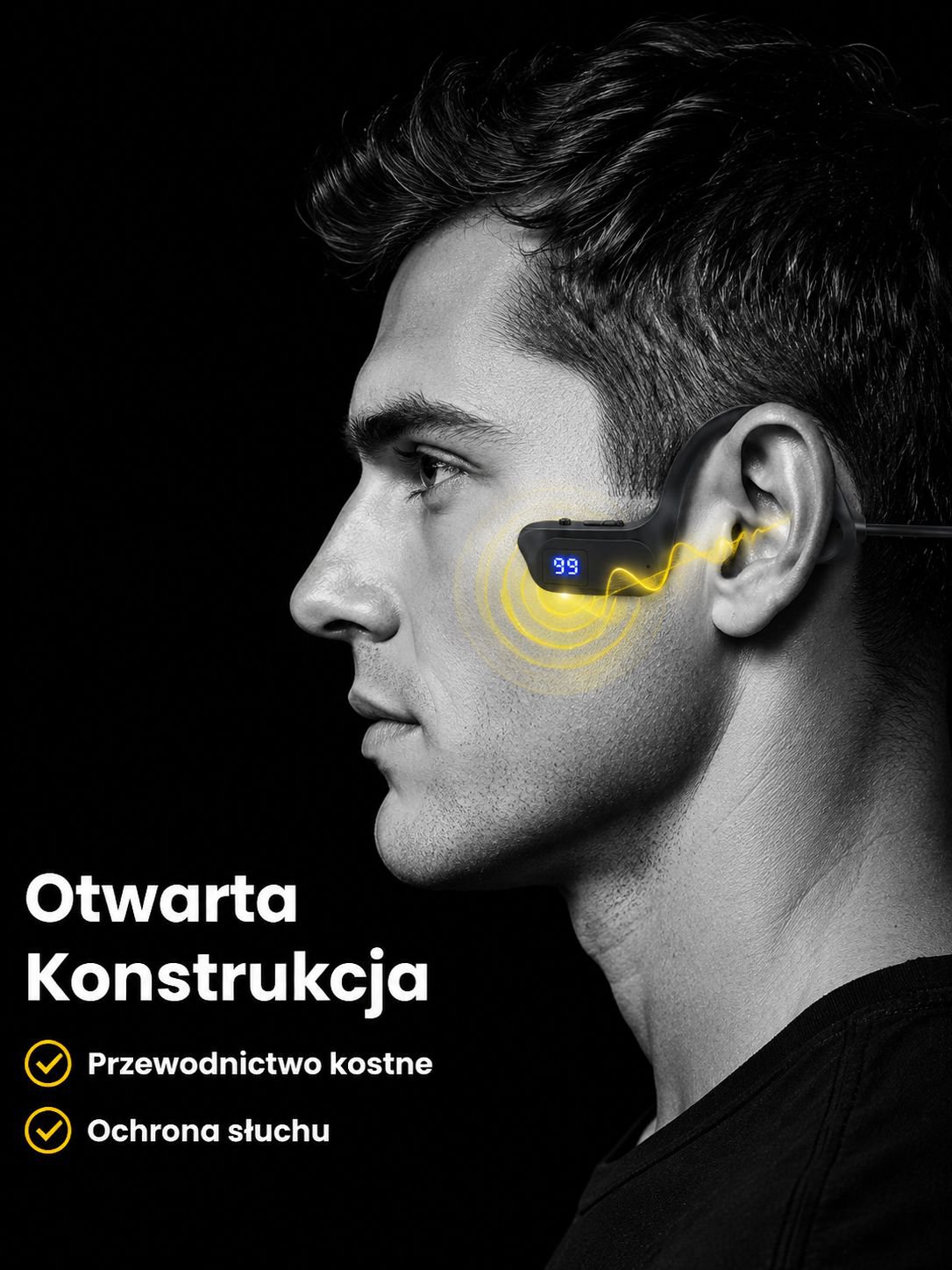 Słuchawki przewodnictwa kostnego Bluetooth z aparatem słuchowym
