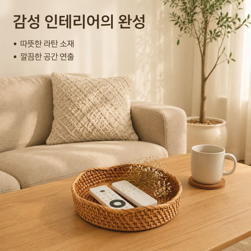 라탄 물결무늬 수납바구니