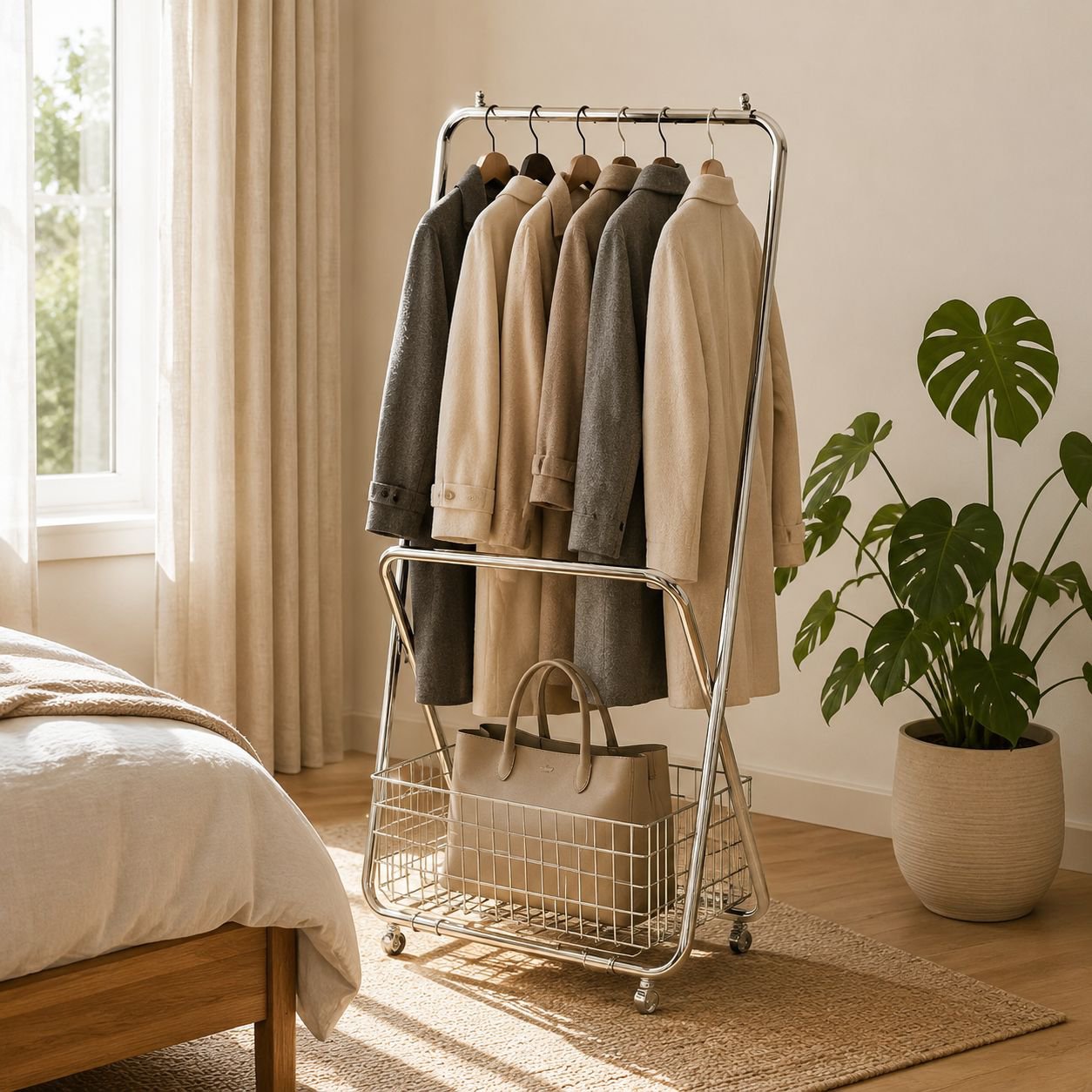 Mobile Floor Clothes Rack with Coat Storage