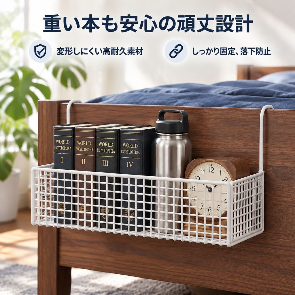 ベッドサイド収納ラック 吊り下げバスケット 穴あけ不要