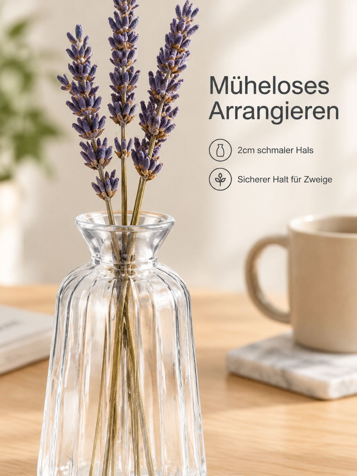 Dekorative Tischvase im französischen Retro-Stil aus geprägtem Glas, transparente Hydrokultur-Blumen