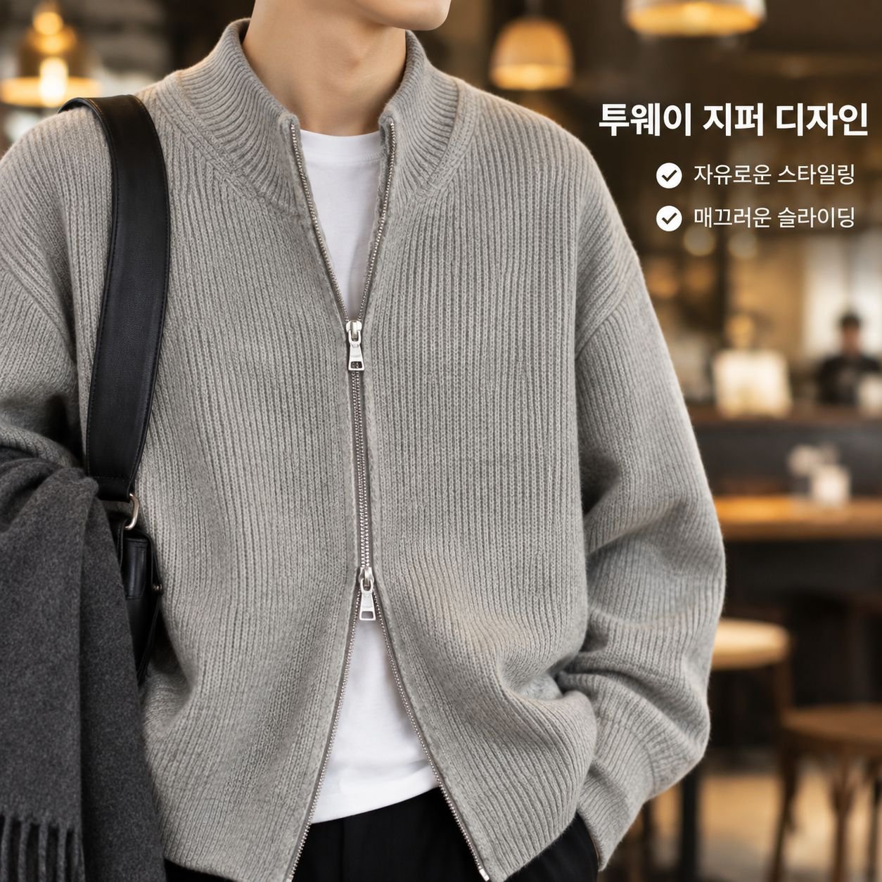 남성용 이중 지퍼 니트 가디건