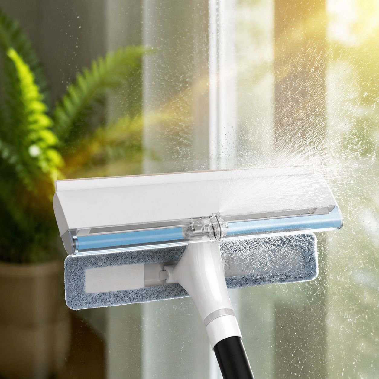 Highrise window cleaning scraper with replacement blades
