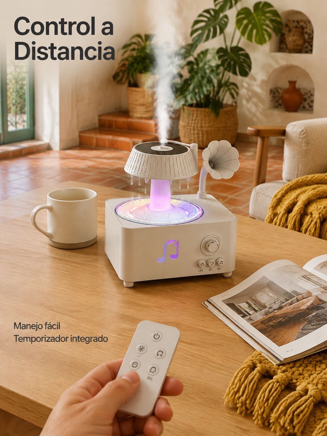 Difusor humidificador retro tipo fonógrafo con control remoto y luz de siete colores para el hogar