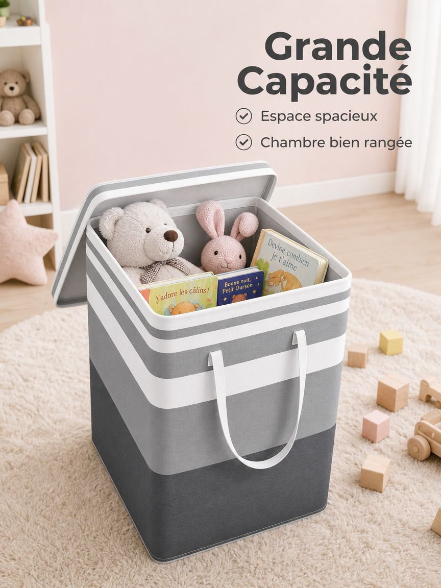Seau de rangement pour jouets avec couvercle panier d’organisation