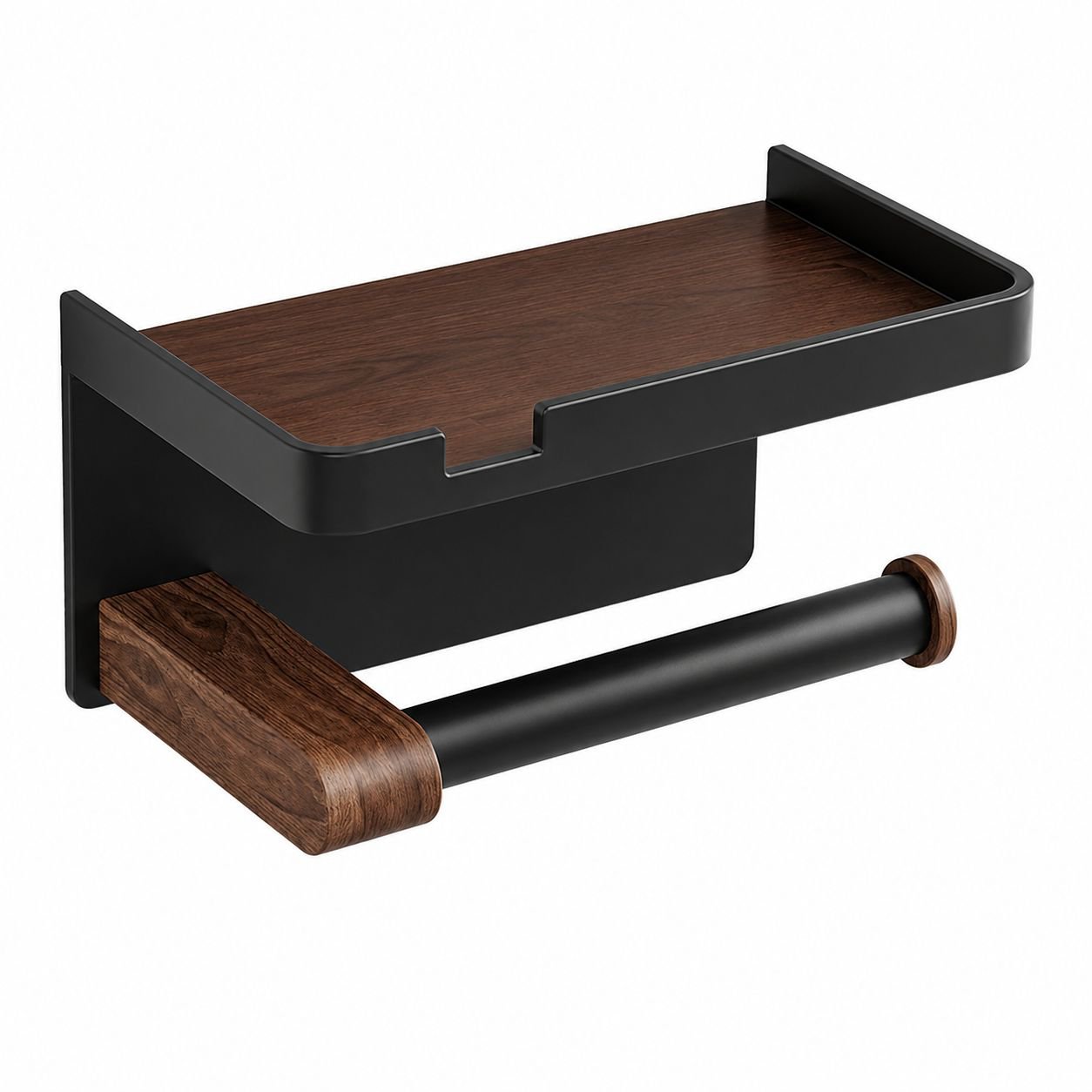 Moistureproof Nonslip Walnut Bathroom Organizer Shelf with Guardrail No-Punch