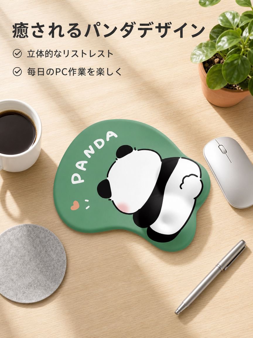 かわいいおしりパンダのリストレスト付きマウスパッド シリコンパッド