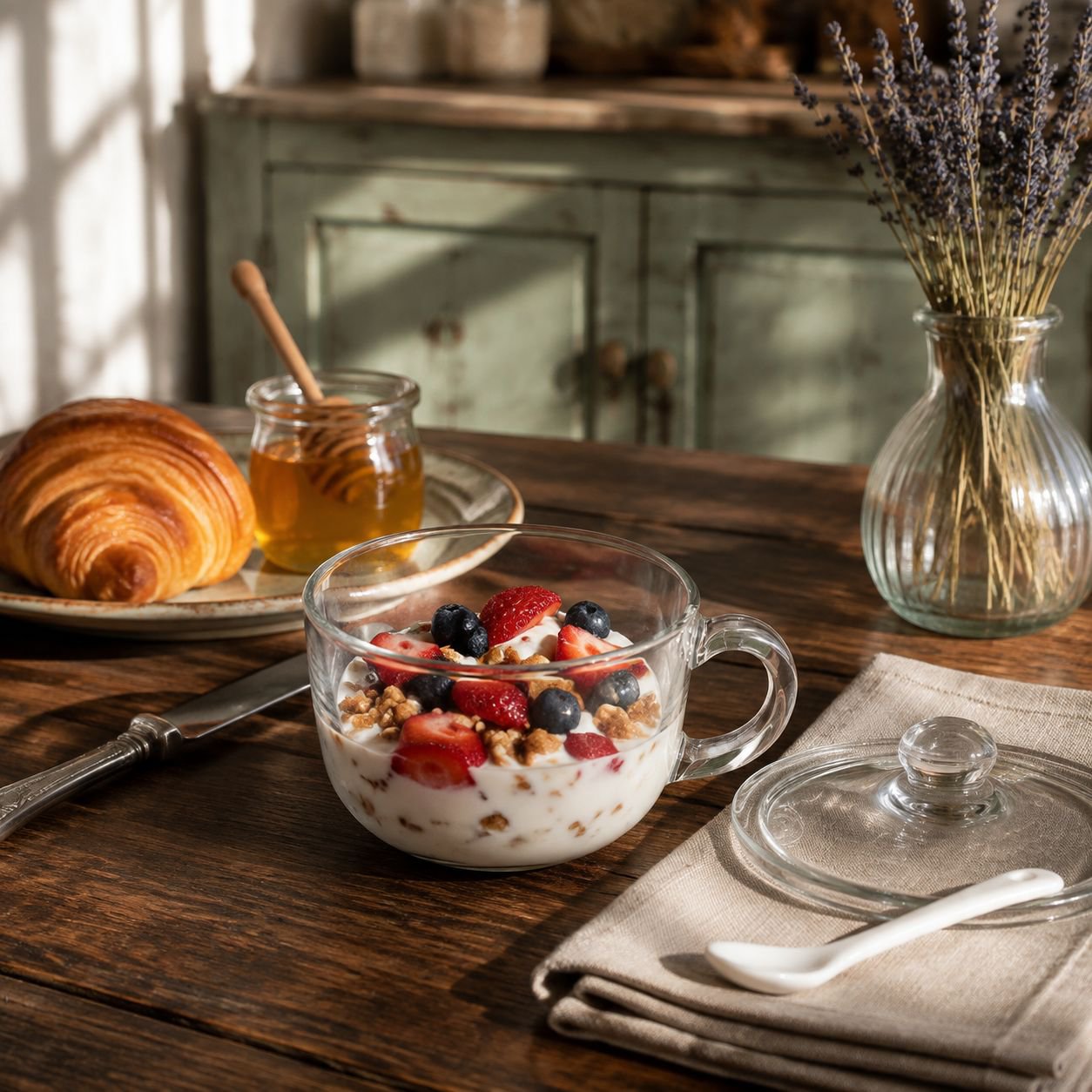 Verre à petit-déjeuner grande capacité avec couvercle et cuillère