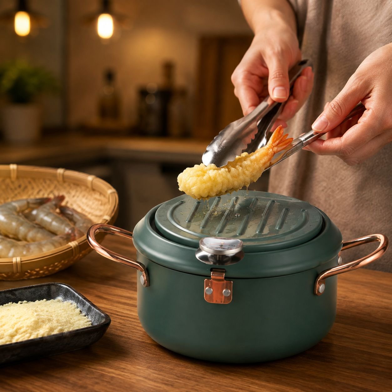 Großhandel Bratpfanne Japanische Tempura Bratpfanne Haushalt Vertiefung Kleine Temperatur steuerbar 