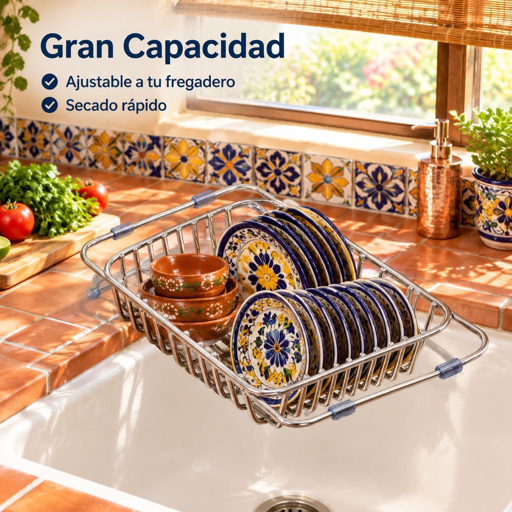 Escurridor de Platos Extensible de Acero Inoxidable para Fregadero