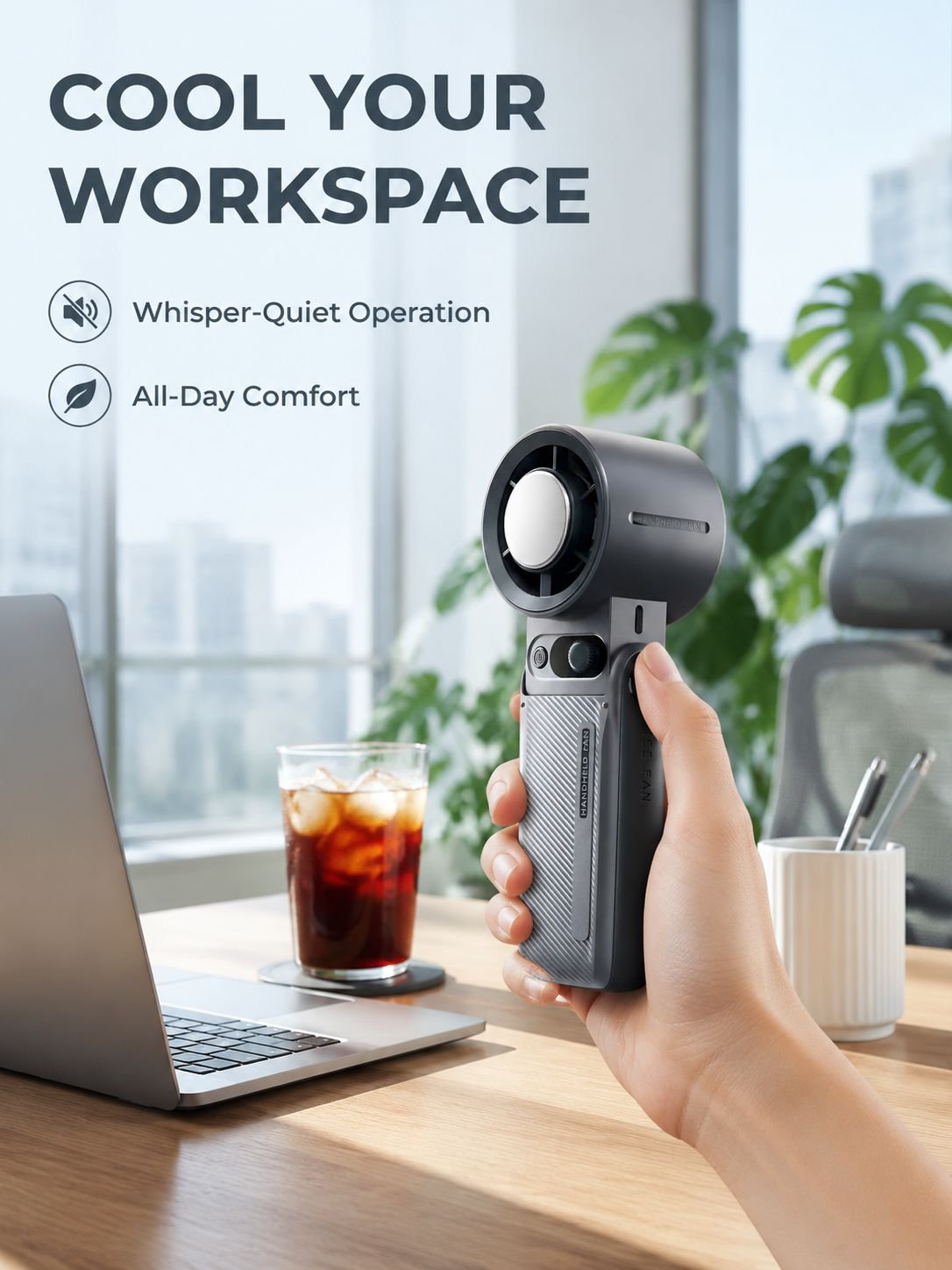 USB Digital Display Handheld Fan with Ice Compress for Office and Outdoor
