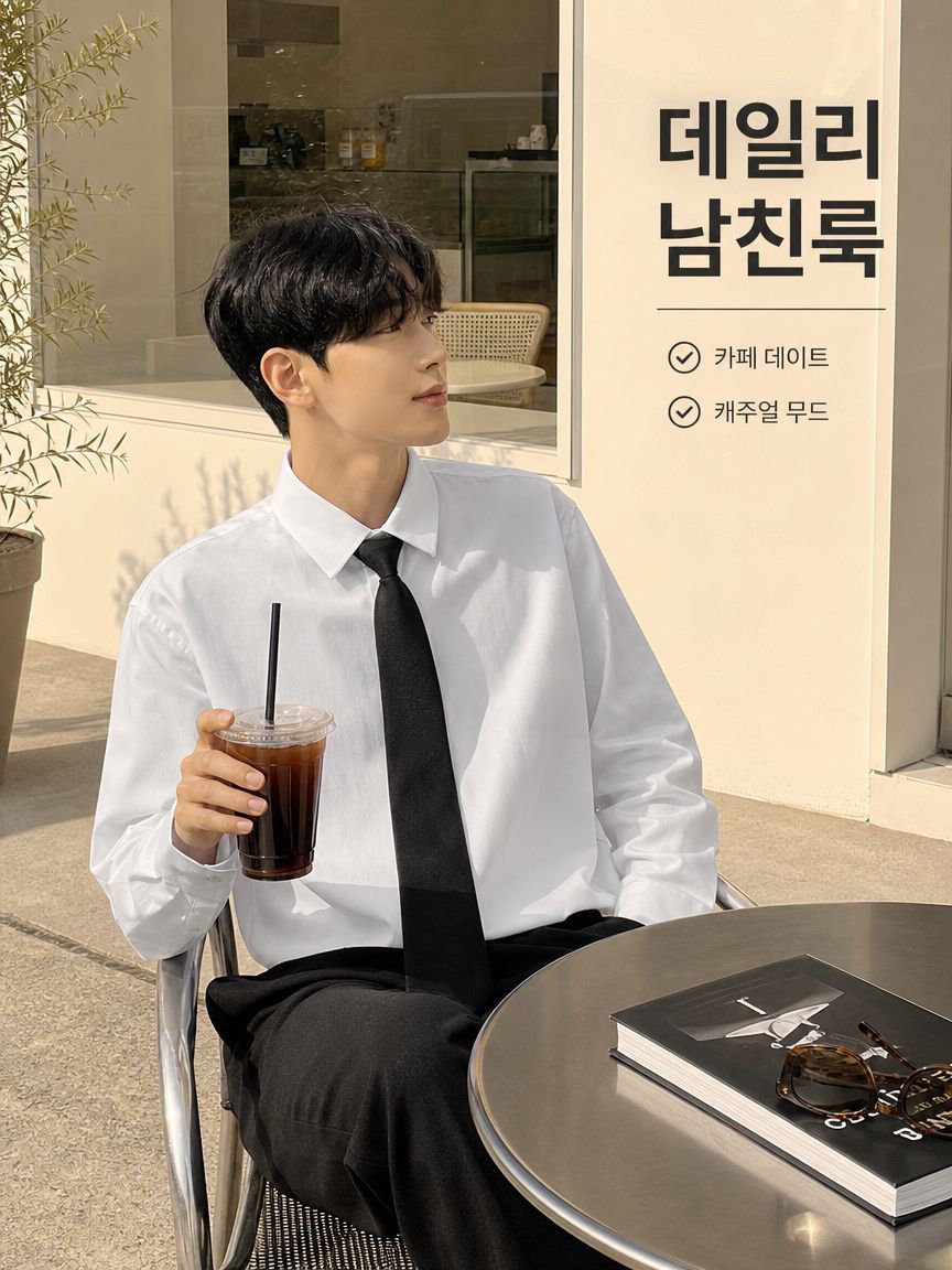 남자 여름 가을 멋스러운 캐주얼 박시 화이트 긴팔 셔츠 이너 탑