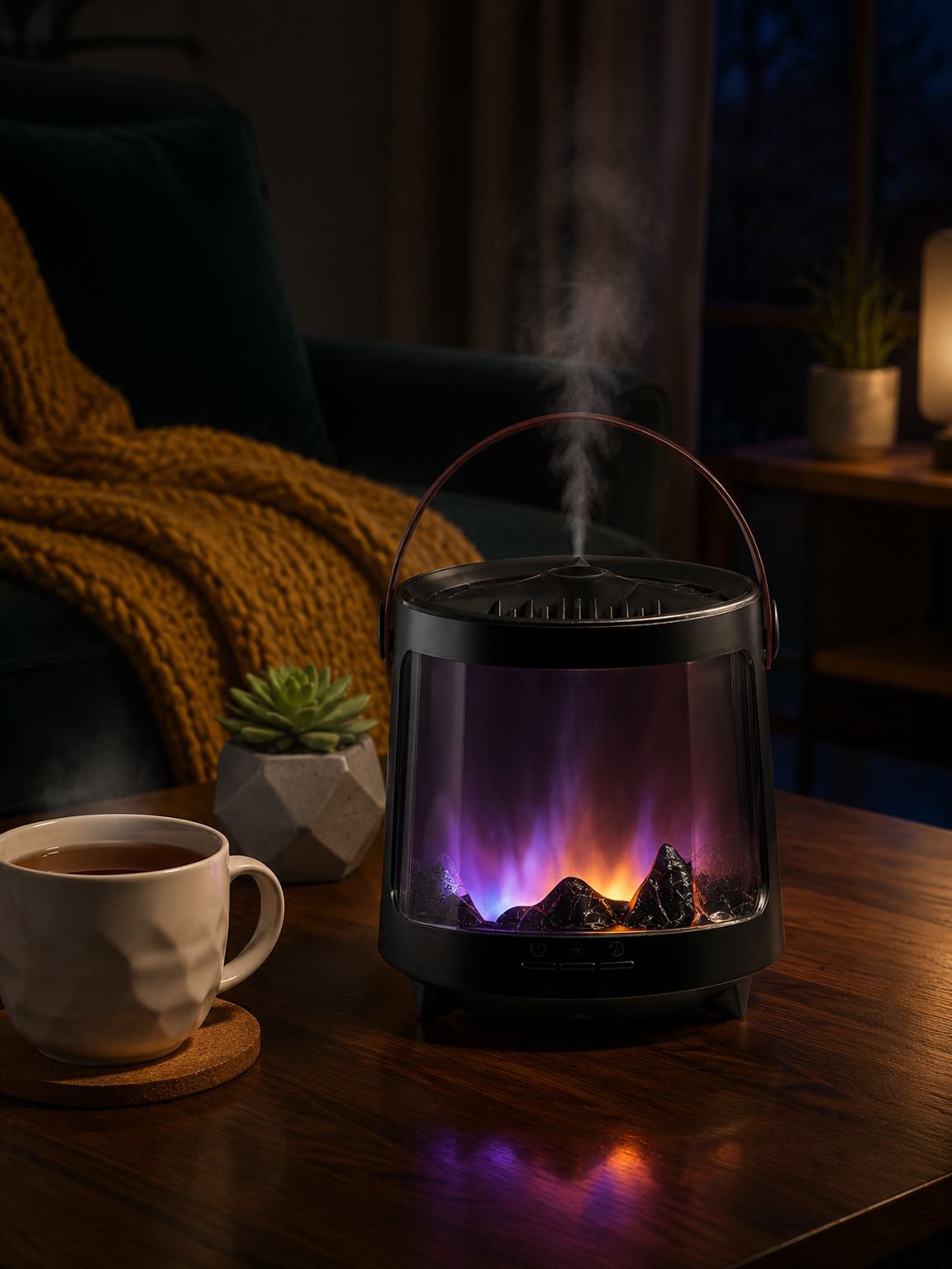 Humidificador compacto con luz ambiente colorida