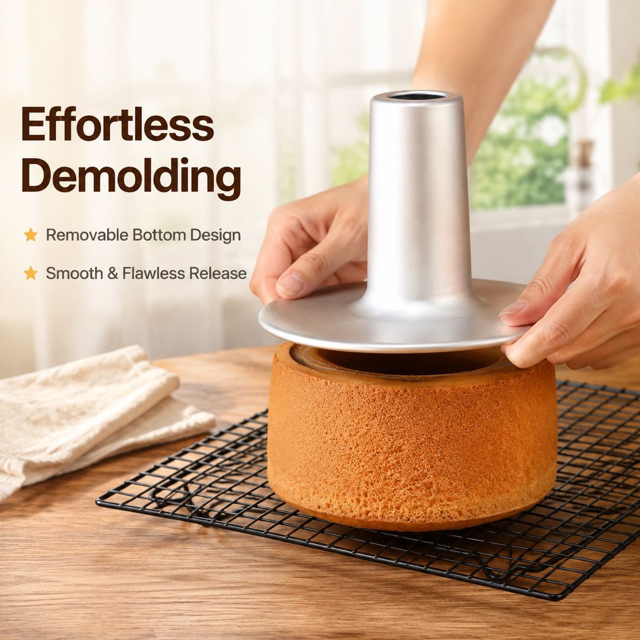 Household Aluminum Alloy Chiffon Cake Chimney Mold, Integrated Removable Bottom Cake Pan