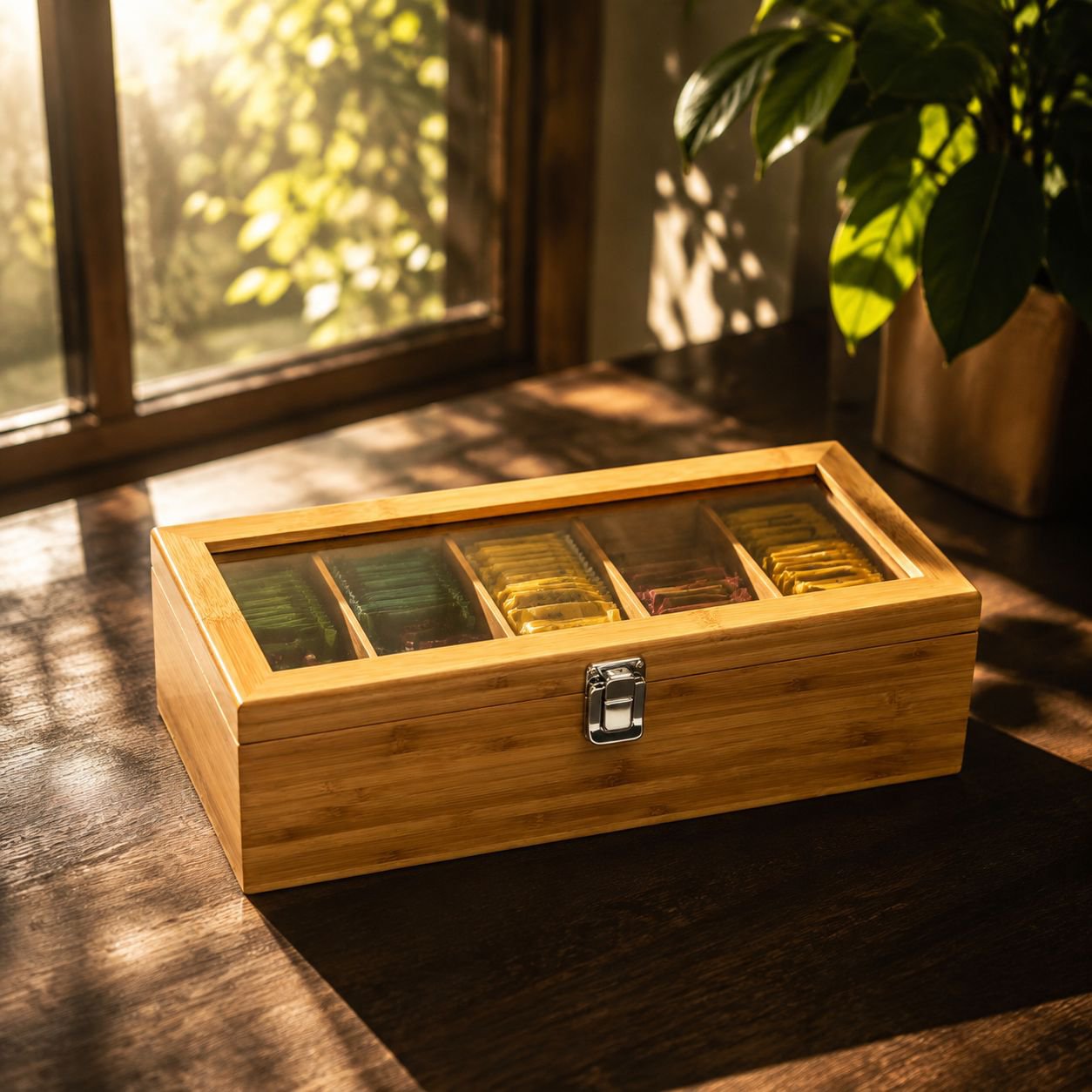 Multi-compartment wooden storage box for sundries