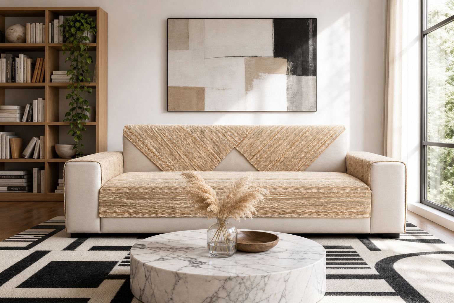 Full set of cotton and linen sofa covers for three-seat sofa