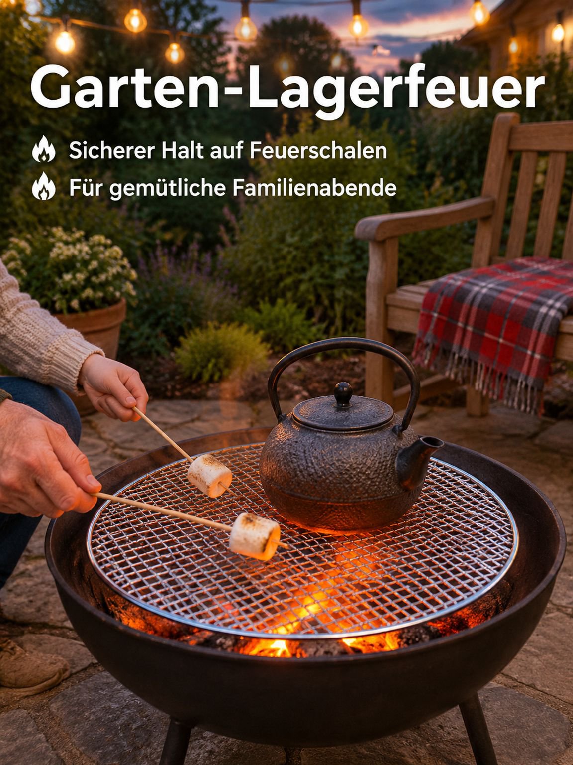 Robuster runder Grillrost aus Edelstahl (Typ 304) für die Teezubereitung am Lagerfeuer