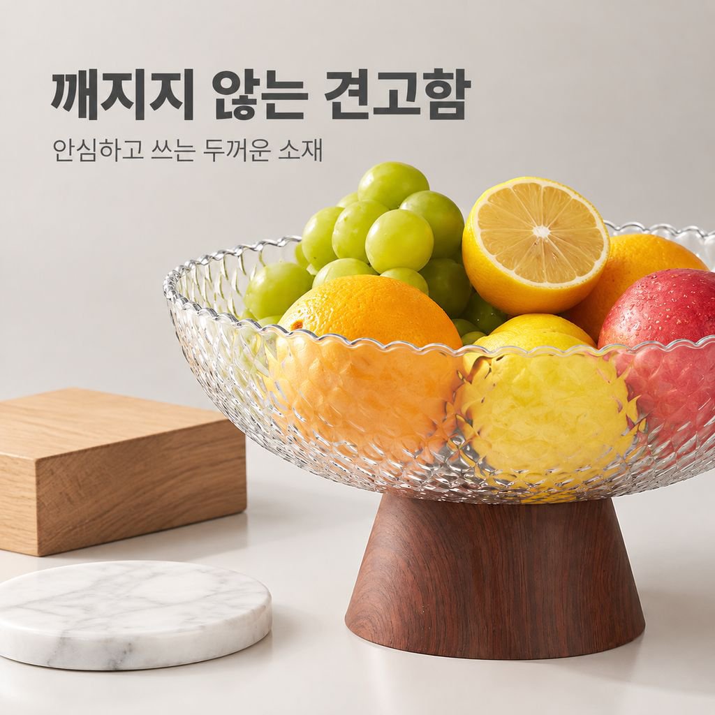 중고풍 과일 접시 나무무늬 티테이블 고급 다리 접시