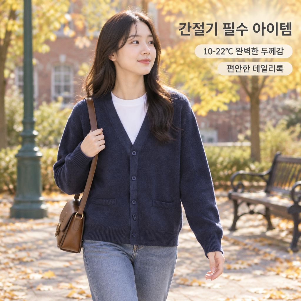 여성용 프레피 스타일 긴팔 V넥 니트 가디건